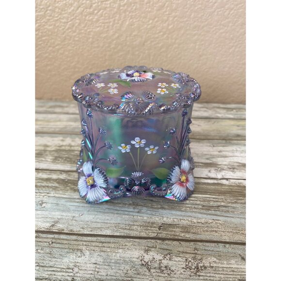 Fenton Iridescent Lavender Trinket Jar Scott K Fenton S Whitlatch Hand Painted - Picture 4 of 13